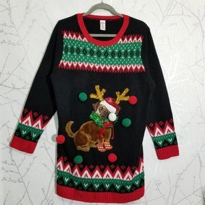 Holiday Time Christmas Theme Tunic Sweater w/ Pug